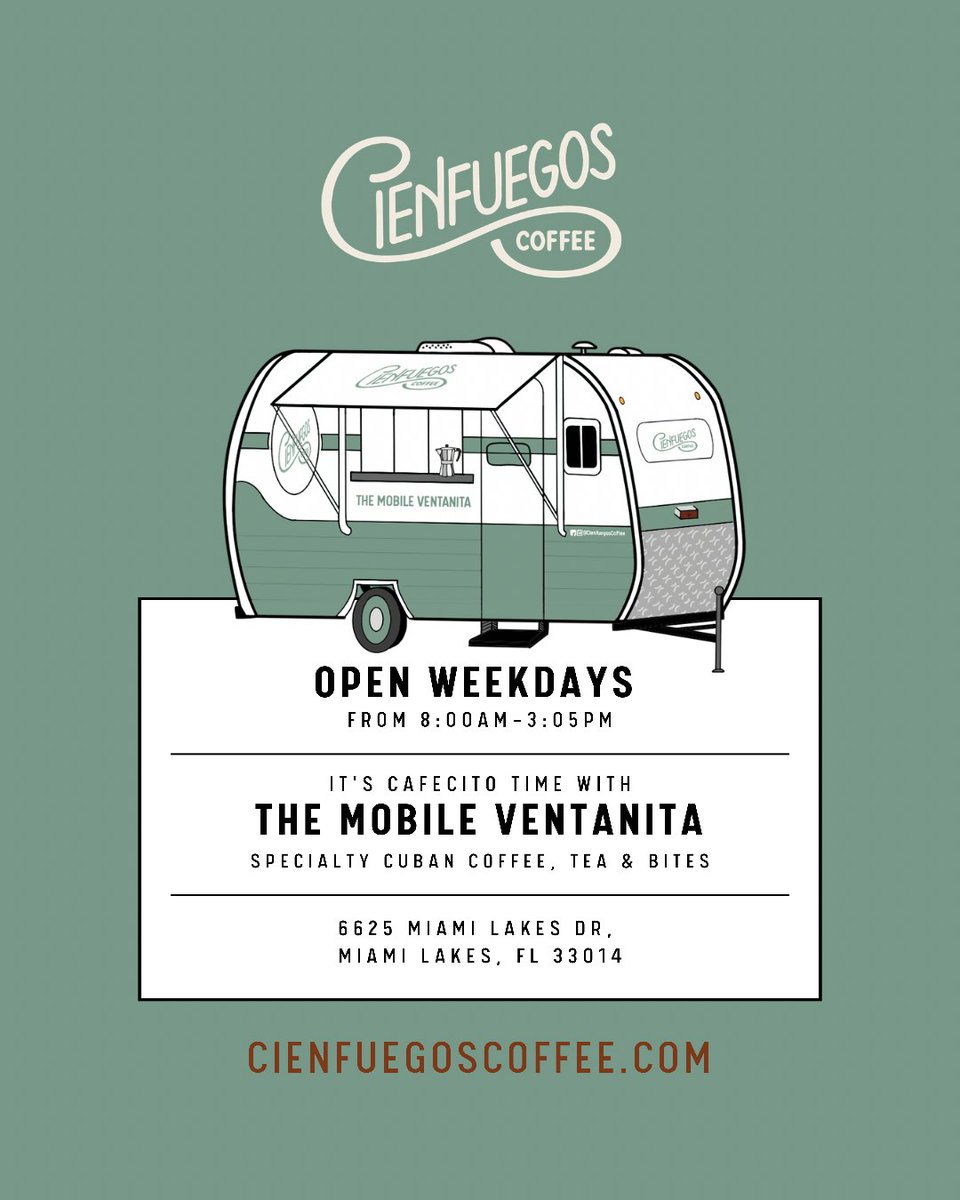Cawinakins's tweet photo. Miami Lakes this one’s for you!! Opening my mobile coffee trailer this upcoming Wednesday. Will be parked at the Hundredfold Business Center lot ☕️ So nervous!! https://t.co/Ae6HGKXOcg