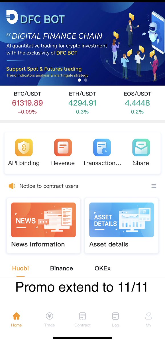 Dfc__Community's tweet image. Due to overwhelming demand, DFC Bot will extend the free gas credit of 200 dfc tokens per new account open till 11/11/2021!
Do not miss this chance to try out our bot ! 
Futures trading on long &amp;amp; short strategy with
Trend indicators features .