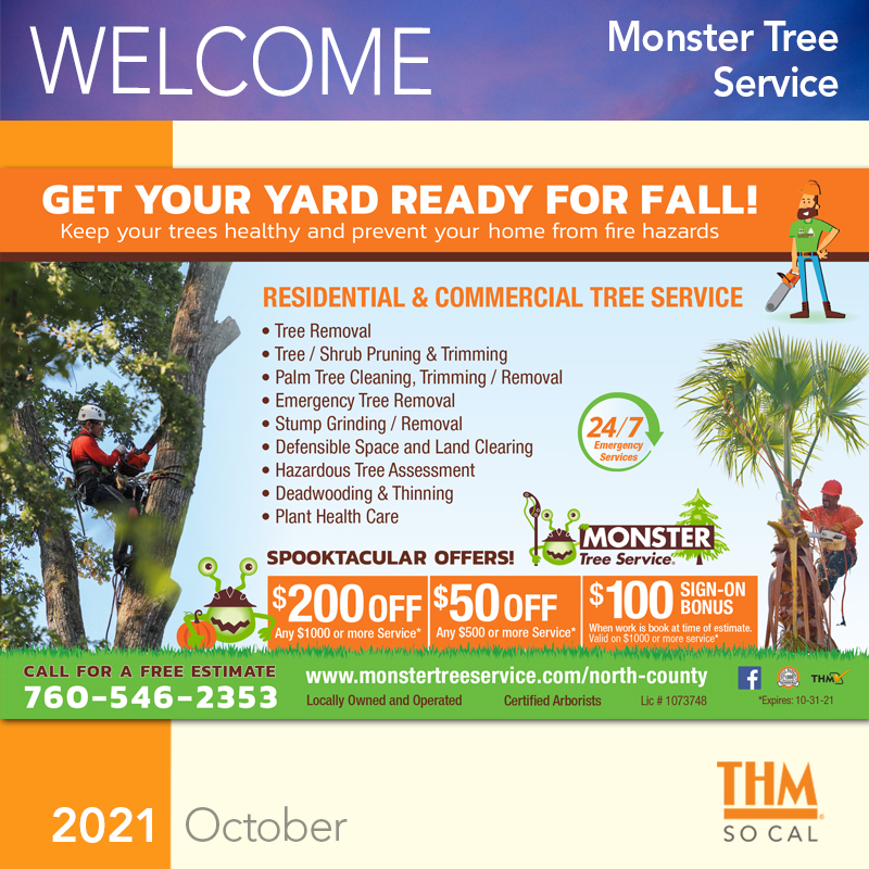 THM_SoCal's tweet image. Join us in welcoming Monster Tree Service to TheHomeMag SoCal. 🌳Need a tree removed? Call 760-546-2343. #THMSoCal #MonsterTreeService #Tree #Pruning #Trimming #THMPros
monstertreeservice.com/north-county
