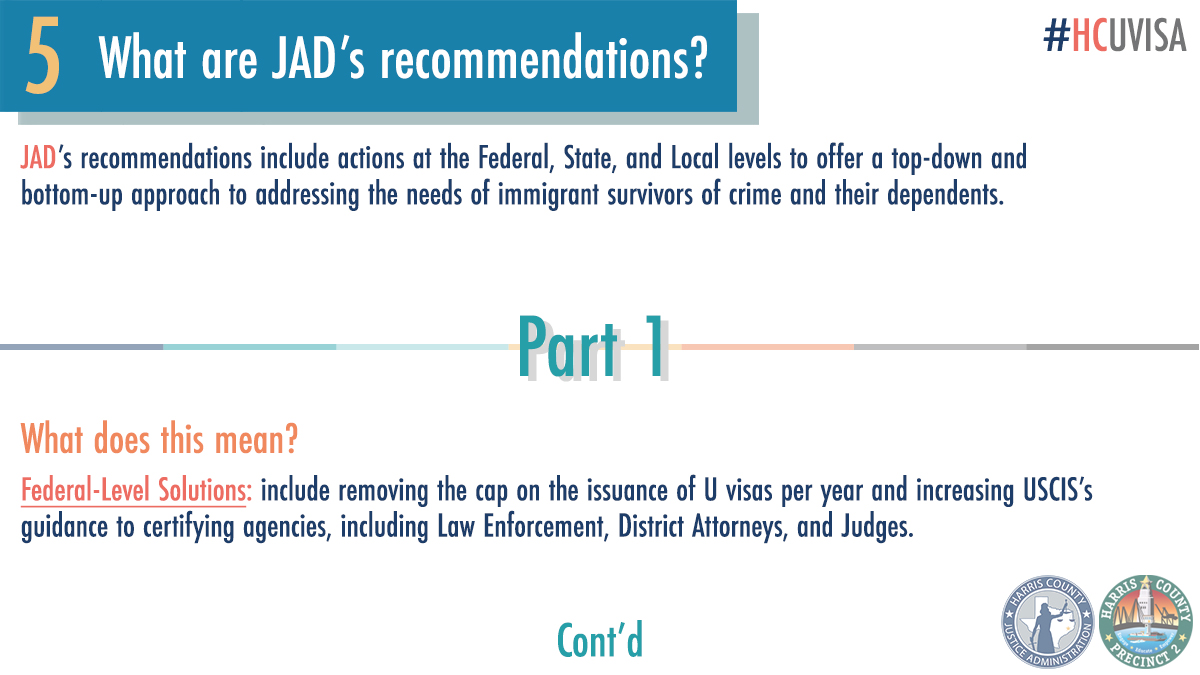 HCOJS's tweet photo. Breaking down the U Visa Model Policy recommendations to help immigrant crime victims. #HCUVISA #UVISA #HARRISCOUNTY @HarrisCoJudge @hcpct1 @HarrisCoPct2 @HarrisCoPct3 @HCPrecinct4 @USCIS https://t.co/qLv0FmsdhV