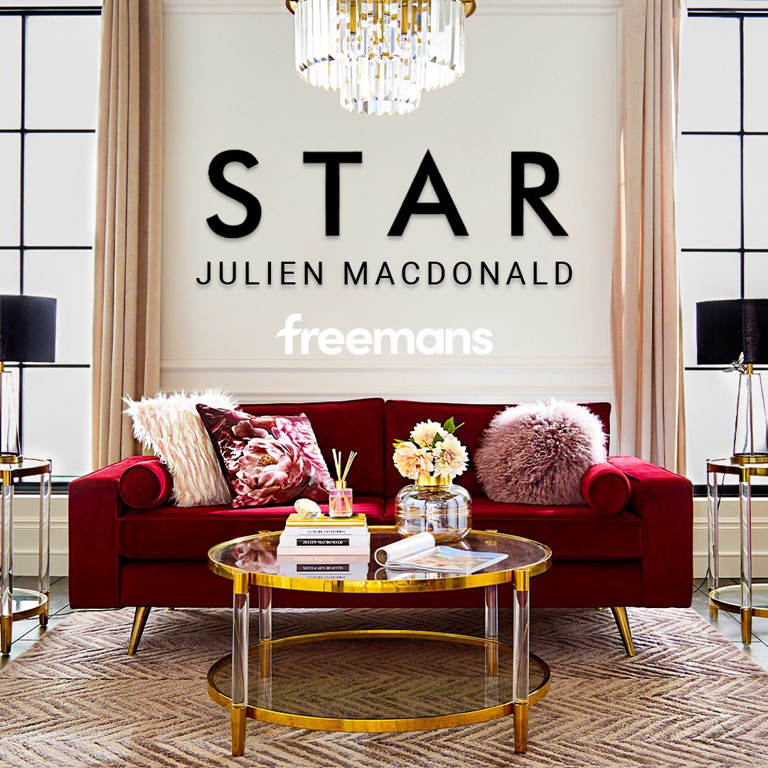 JulienMacdonald's tweet photo. I’m so excited to introduce my new STAR Home Collection available online now EXCLUSIVELY at Freemans!
This new range includes luxe bedding, statement furniture and opulent accessories
@FreemansOnline
Shop online now at https://t.co/GPQgsehamU
#BeMoreFree #JULIENMACDONALD https://t.co/OwTIodfH7e
