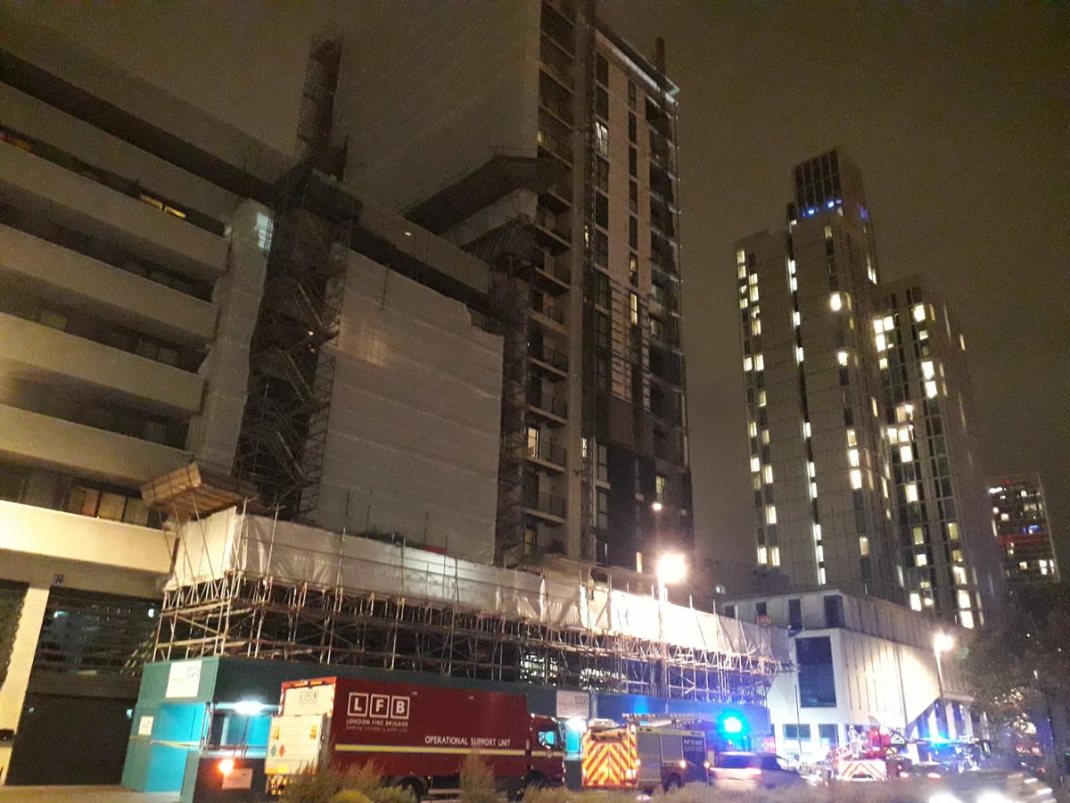 LondonFire's tweet image. The #Stratford fire is under control. Part of a fifth floor flat was damaged by the blaze. Two people left the property before we arrived and have been taken to hospital