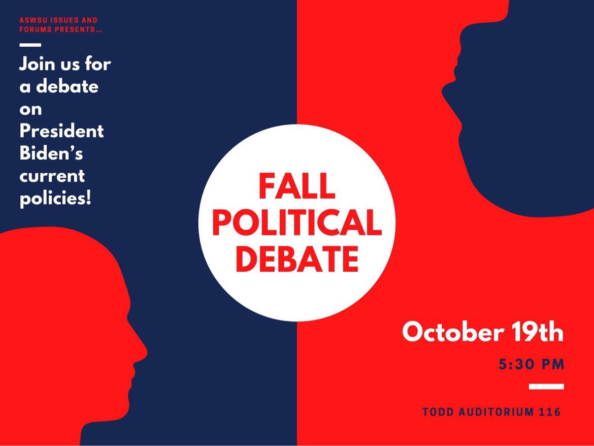 Join us for our weekly committee meeting today (10/18) at 4:10pm in CUB 208! We’ll be discussing the final details of tomorrow’s (10/19) Fall Political Debate