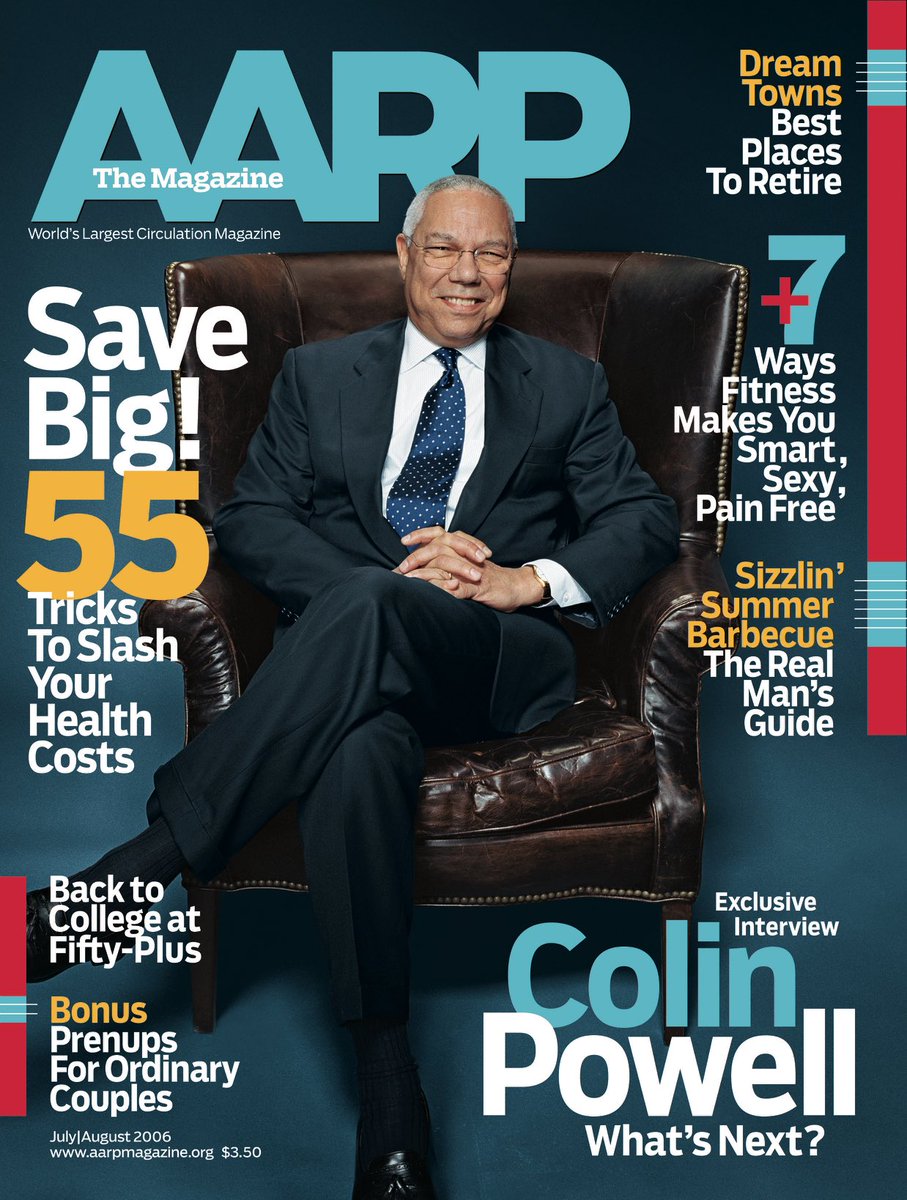 kevindonnellan's tweet photo. Gen. #ColinPowell and his wife, Alma,have been real forces for positive social change. They used their power to make life better for the world around them.  Proud that ⁦@AARP⁩ featured him in a 2006 AARP magazine cover story. https://t.co/Vf3nZ19ysP