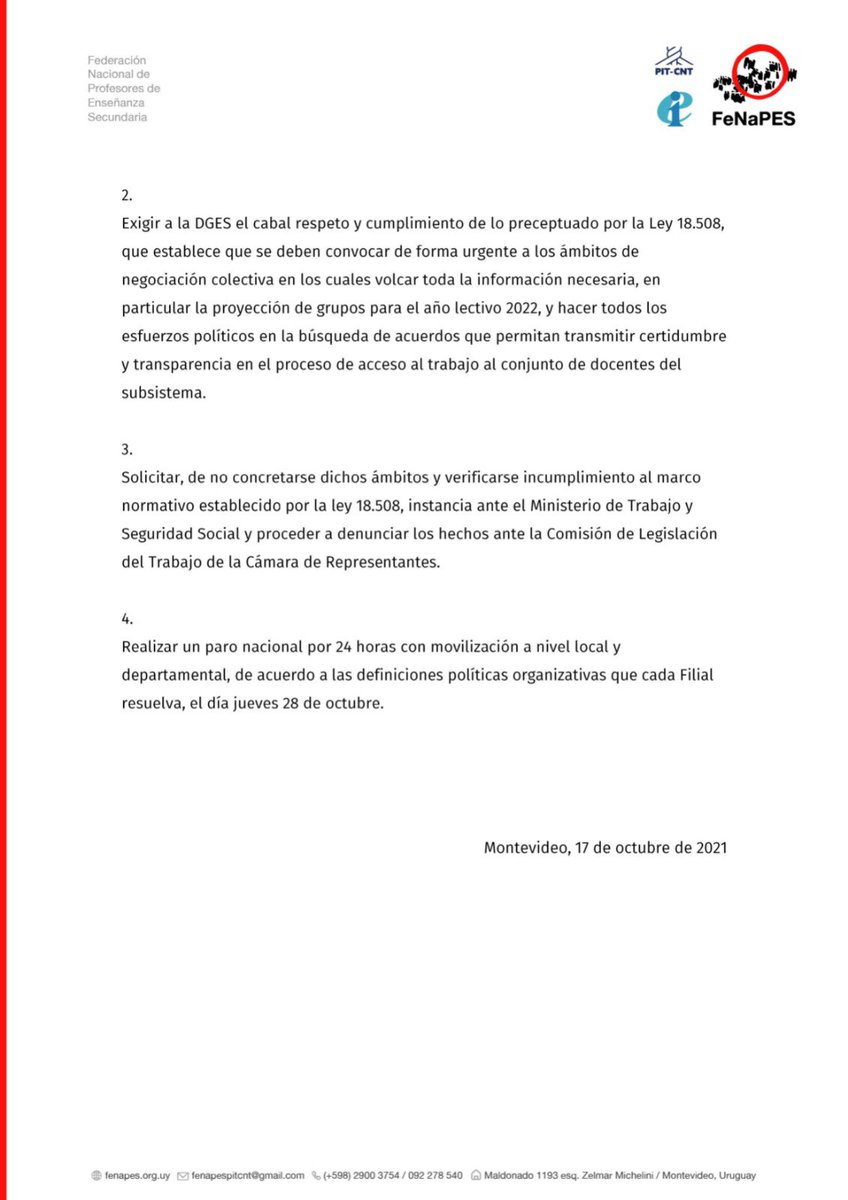 COMUNICADO 

Compartimos Declaración Pública de Asamblea General de Delegados de la ⭕️Fenapes.

#SinDocentesNoHayEducación
#SinEducaciónNoHayFuturo
#VivaLaEducaciónPública