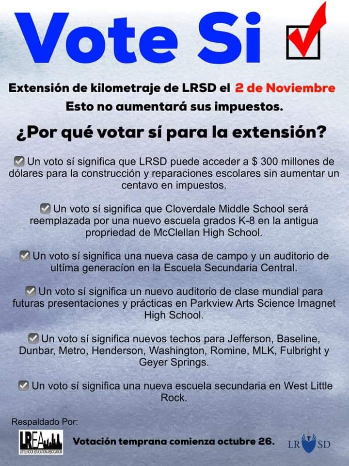 The <a href="/LREAintheRock/">LittleRockEA</a> has endorsed the millage extension for the LRSD.  This extension will allow the Little Rock School District to raise $300 million dollars without raising your taxes. Let's follow the teachers' lead and VOTE YES NOVEMBER 2nd. #LittleRock