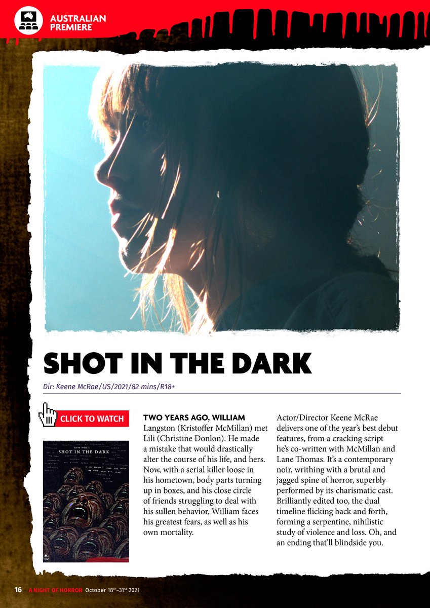 ShotDarkMovie's tweet photo. .@TimeOutSydney says: “Just in time for Halloween comes @ANightOfHorror, #Australia’s premiere showcase of fright flicks."
Running Oct 18-31, you can watch Shot in the Dark online now: https://t.co/iyCRheaO9a
#ShotInTheDarkFilm #KillThePast #ANOH #Horror #TimeOutSydney 📽️💡 https://t.co/l2rQqtBBKn
