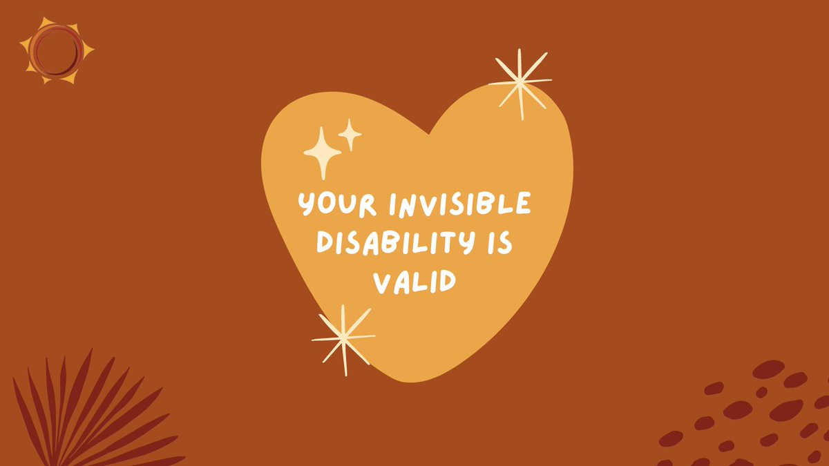 DisabilityRtsFL's tweet image. This week is #InvisibleDisability Awareness Week. You and your disability are valid no matter how you look or experience it. 

Image Description: A gold heart on a burnt orange background. Text reads: your invisible disability is valid. 

#DisabilityAwareness #Disabled