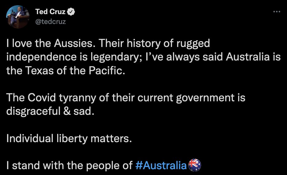 briantylercohen's tweet photo. This is how you tell Ted Cruz to fuck off in Australian, courtesy of @fanniebay, Northern Territory Chief Minister. https://t.co/22WikXpG5G