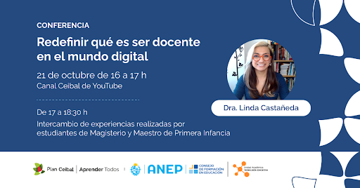 cfe_anep's tweet photo. Cierre de Aprender Todos 2021 con la 𝗖𝗼𝗻𝗳𝗲𝗿𝗲𝗻𝗰𝗶𝗮 ❞𝗥𝗲𝗱𝗲𝗳𝗶𝗻𝗶𝗿 𝗾𝘂𝗲́ 𝗲𝘀 𝘀𝗲𝗿 𝗱𝗼𝗰𝗲𝗻𝘁𝗲 𝗲𝗻 𝗲𝗹 𝗺𝘂𝗻𝗱𝗼 𝗱𝗶𝗴𝗶𝘁𝗮𝗹❞, a cargo de la Dra. Linda Castañeda 
https://t.co/hL8LEECkvY

🗓️ Jueves 21 de octubre, a las 16hs.

@Plan_Ceibal @UATE_CFE https://t.co/32snWHIjze