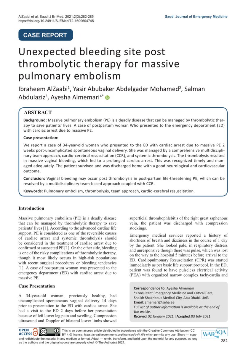 After 8 years, it’s finally written and published. A case of a good save.34 years old lady who presented with PE arrest saved by multidisciplinary team&amp;effective resuscitation team leadership.Left hospital with GCS 15.Congrats <a href="/dr_ibz/">Ibrahim AlZaabi</a> <a href="/DrSalmanA/">Dr. Salman Abdulaziz</a> 

ejmanager.com/mnstemps/72/72…