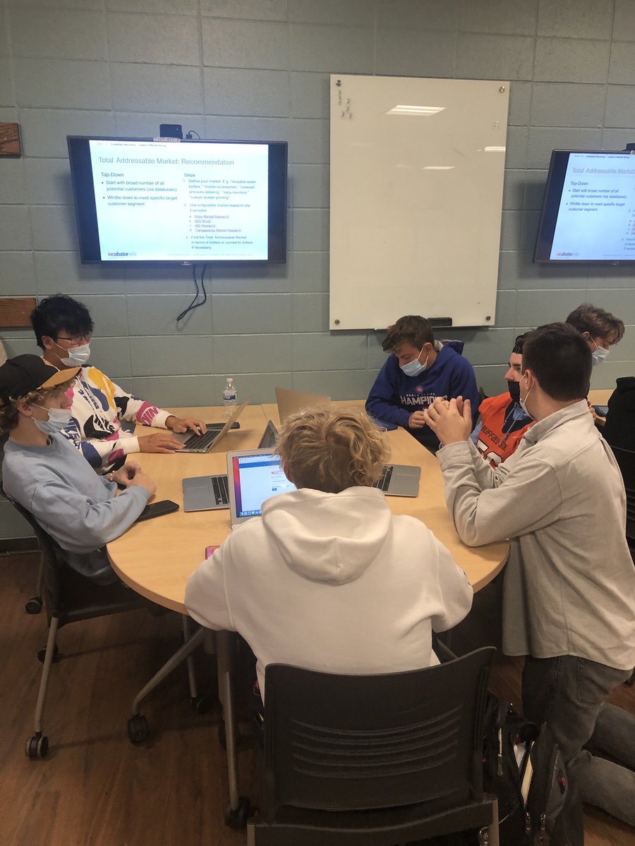Roberts_BGbiz's tweet photo. The process of estimating the potential market is what market sizing is all about.  TY to @incubatoredu &amp; @District214 alum Greg Harner @HoodieHoop for teaching  @BG_Bison entrepreneurs all about TAM, SAM, &amp; SOM! @bott_jeff https://t.co/KKgch542Pt