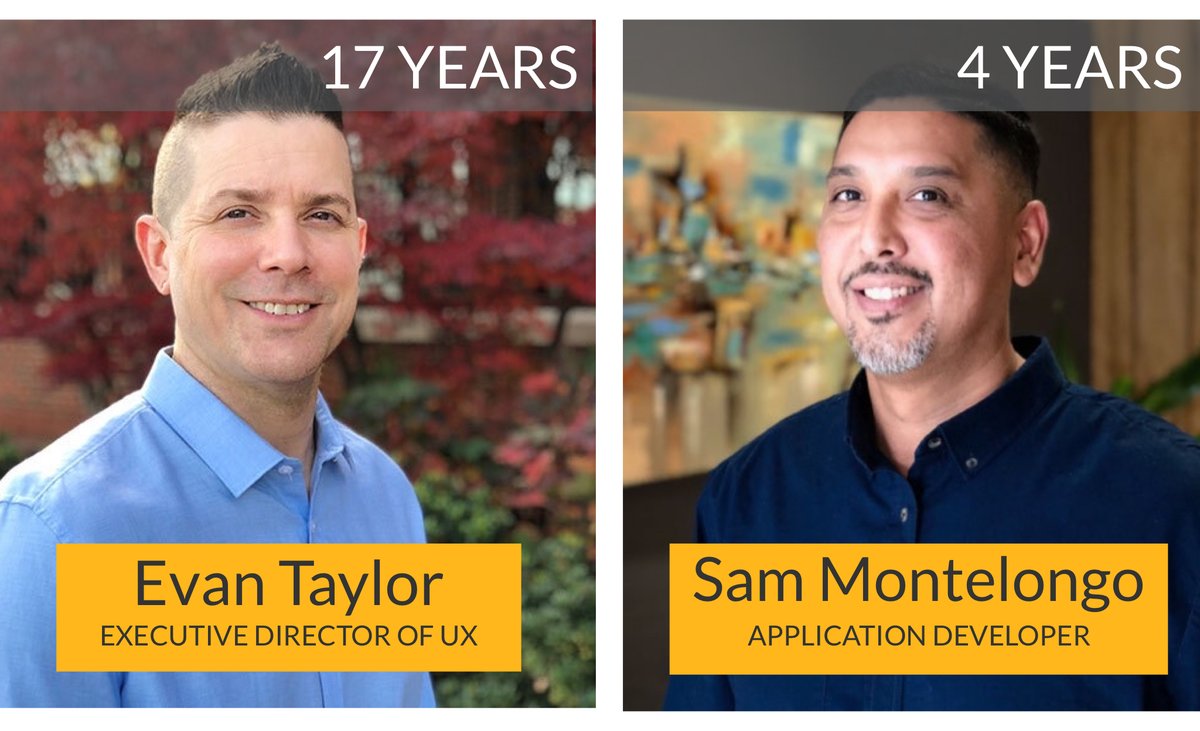 Wishing a happy 17 year (!!) anniversary to Evan Taylor, &amp; a happy 4 year anniversary to Sam Montelongo!  They're both hard working, smart as a whip, and foosball legends (just ask the rest of the team). Thank you Sam &amp; Evan for continuing to help Insite grow and evolve!