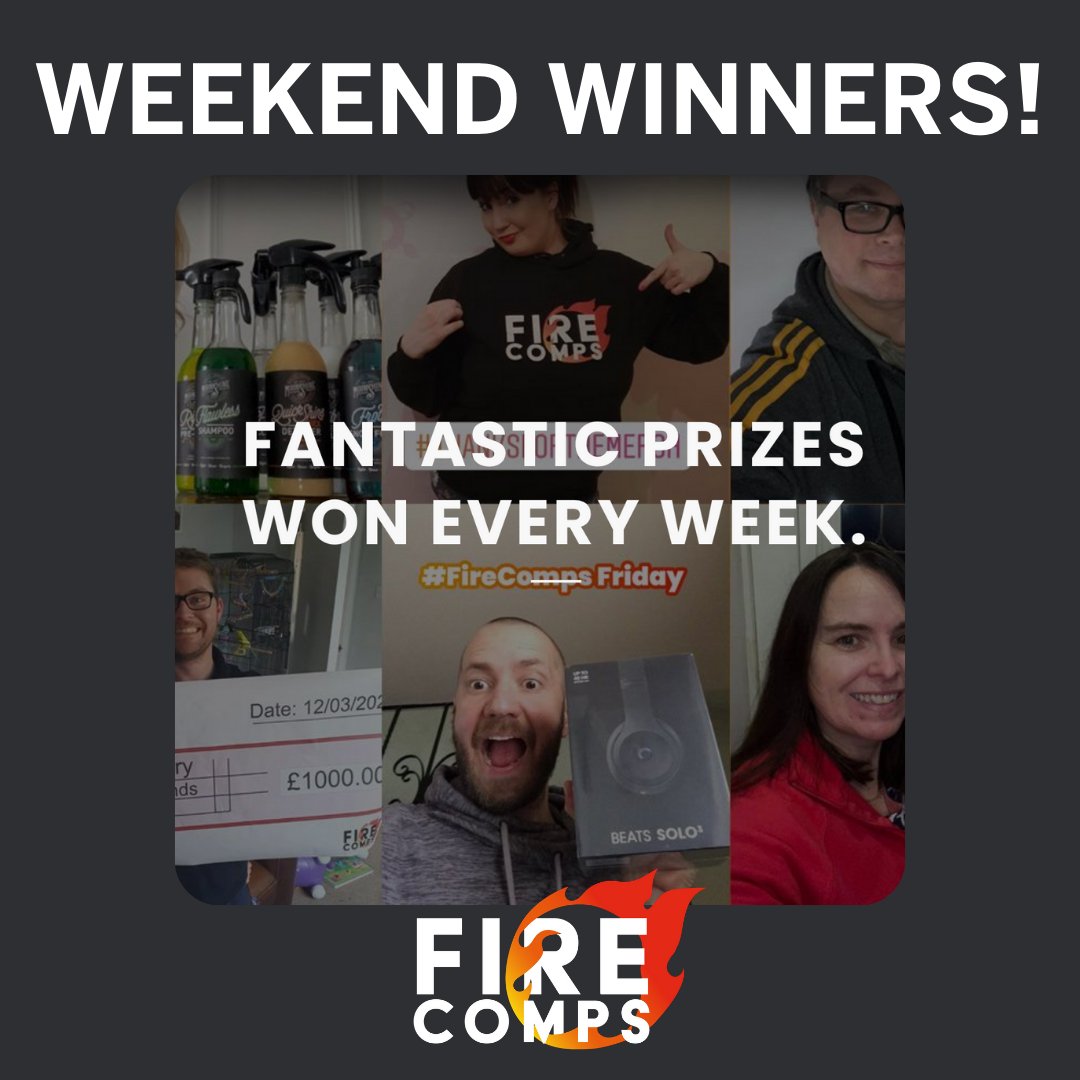 FireComps's tweet photo. A new set of winners have joined the FireComps circle after a great weekend of prize draws! 🔥

A big congratulations to;

£50 website credit - Charlie Pearce
x 10 tickets into main Breitling watch draw - Nicola Basterfield 

This could be YOU next week! https://t.co/h5ezf6Ntcb https://t.co/XmfkUIZHyw