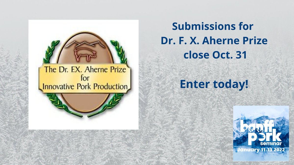 BanffPork's tweet image. Don't miss this chance to share your innovations with the #BanffPork Seminar - enter to win the Dr. F.X. Aherne Prize for Innovative Pork Production. Full details here: banffpork.ca/competitions-a…