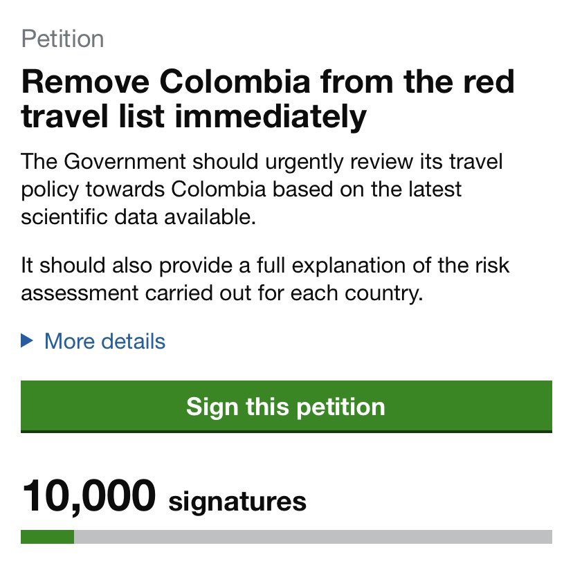 anamatorresmon's tweet photo. We hit 10,000 signatures. Thank you to all of you who joined this movement, with special thanks to our task force of over 100 team members.
This is the first step for the government to listen to our petition to #RemoveColombiaFromTheRedList ๐ https://t.co/QgQCa1XYlb