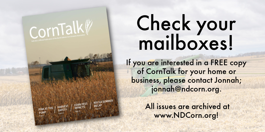 ndcorn's tweet photo. Arriving soon to a mailbox near you - the Fall issue of the @NDCornGrowers Assoc. #CornTalk Magazine! Inside, you will find 20 pages filled with @ndcorn Council content on research, promotion, market development, and education. See it online at https://t.co/zAMnF6qSFG! https://t.co/dLevqTDxoa