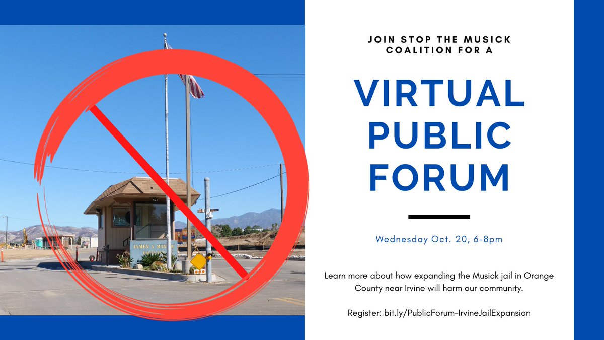 Bitteridealistt's tweet photo. COVID hurt all of us. OC needs to rebuild, not build jails. Join our virtual public forum 10/20 at 6pm to learn more. #StoptheMusick #CareNotCages #NoNewJails
Register at https://t.co/cYXfbnVgNY https://t.co/khLN4dv35V
