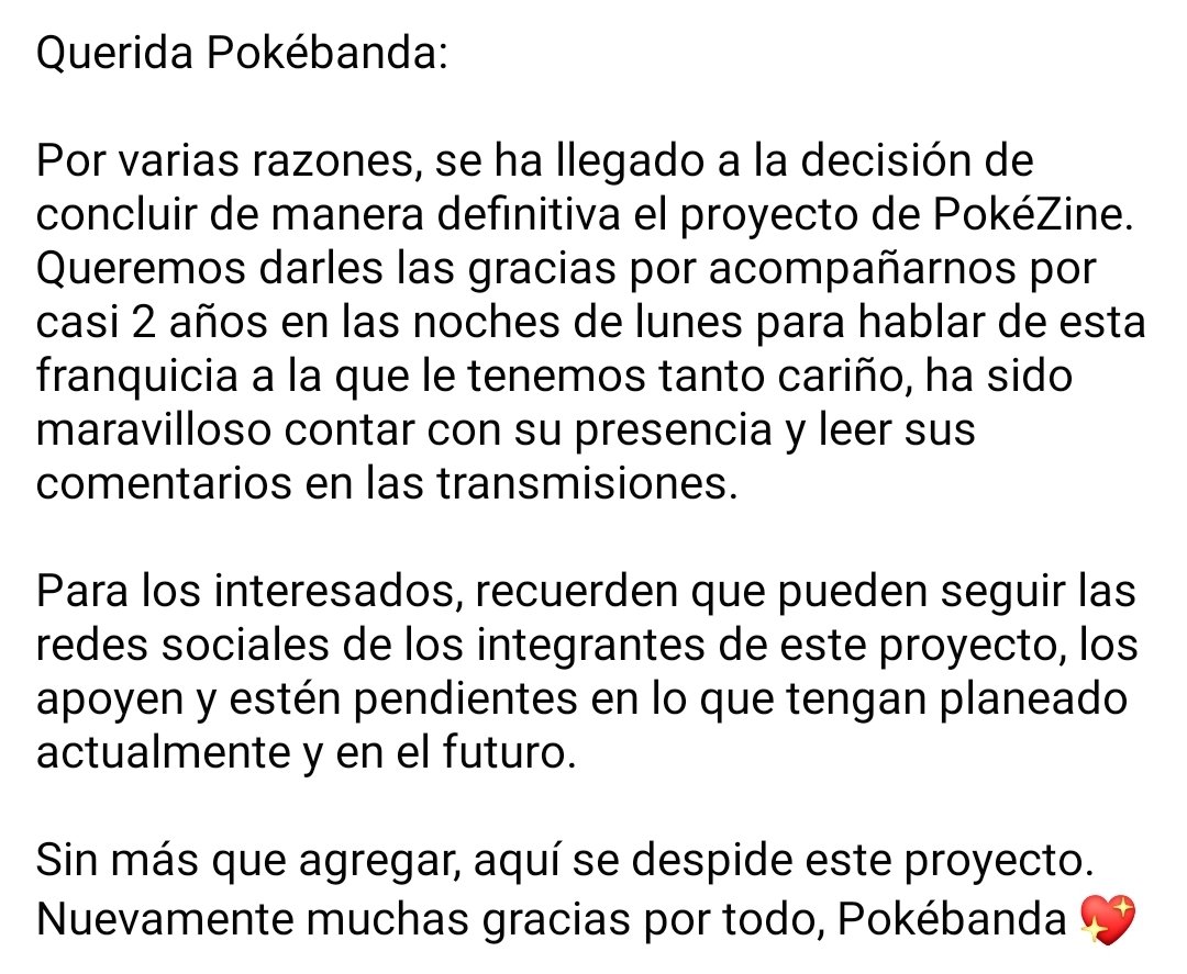 PokeZineMX's tweet photo. Anuncio importante para todos.

Muchas gracias por el apoyo y cariño que nos han brindado, Pokébanda. https://t.co/X0PTyCsVGb