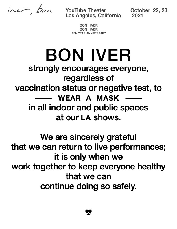 boniver's tweet photo. Our celebration of the ten year anniversary of 'Bon Iver, Bon Iver' is this week! Our 10/23 show is sold out; limited tickets remain for 10/22. 

https://t.co/wcmezslKuG https://t.co/7aruzJ7muA