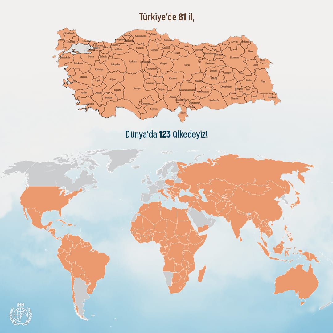 #Harita trendi varmış, biz de eksik kalmayalım! 😊

İHH İnsani Yardım Vakfı olarak, ülkemizin 81 ilinde, dünyada ise 123 ülkede varız.

İyilik her zaman, her yerde. 😎