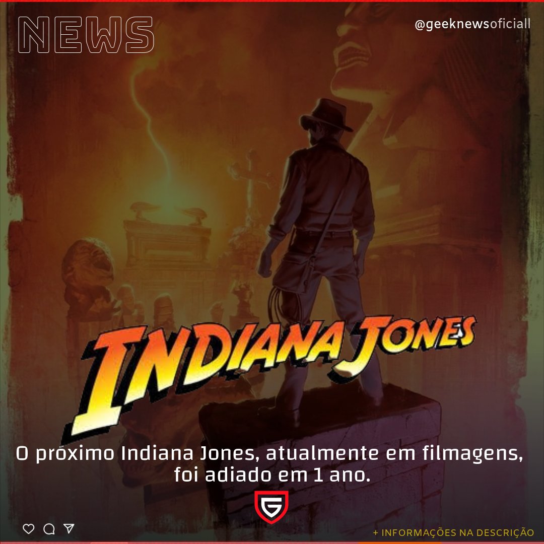 portalgeeknews_'s tweet photo. O próximo Indiana Jones, atualmente em filmagens, foi ADIADO em UM ANO.
O longa tinha a data marcada para dia 29 de julho de 2022 e agora só sai em 30 de junho de 2023.
Via Deadline
#IndianaJones5
#harrysonford
#lucasfilm https://t.co/LYDMuhL9q8