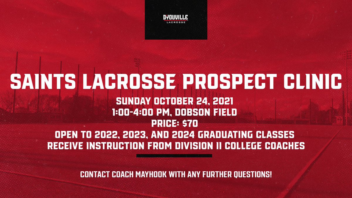 dyouvillewlax's tweet photo. Hey Future Saints, tomorrow morning at 8am is the last time to sign up for our clinic! We hope to see you there! The link is in our bio!
#GoSaints🐾 https://t.co/BlVkdx2RSr
