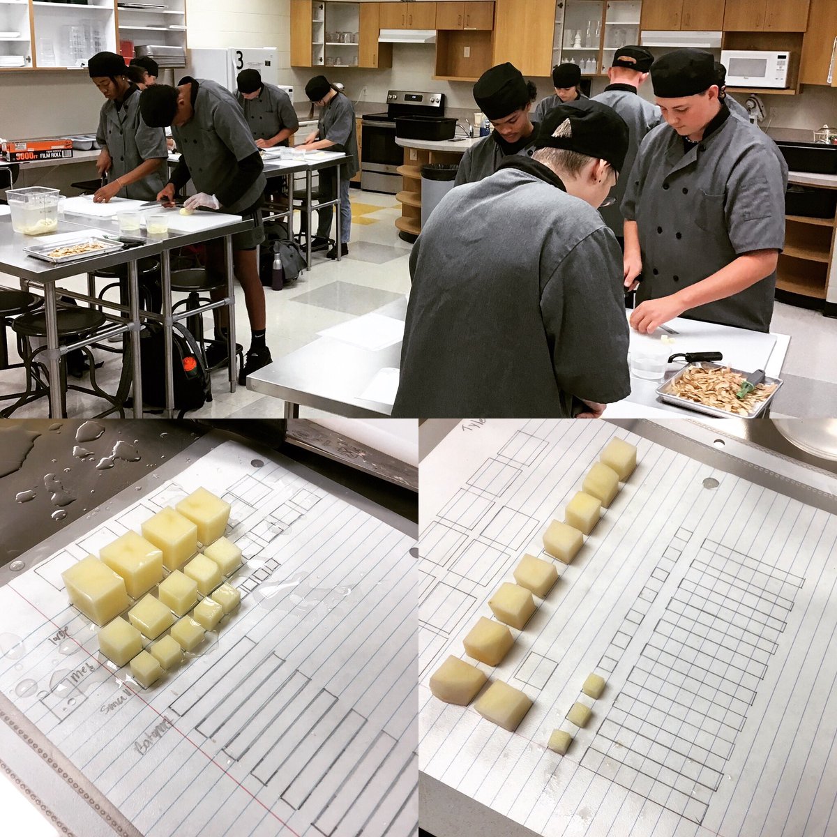 jagculinary's tweet photo. Knife skill day in Culinary Essentials! #smalldice #mediumdice #largedice #knifesafety https://t.co/eJBjgjKoKw
