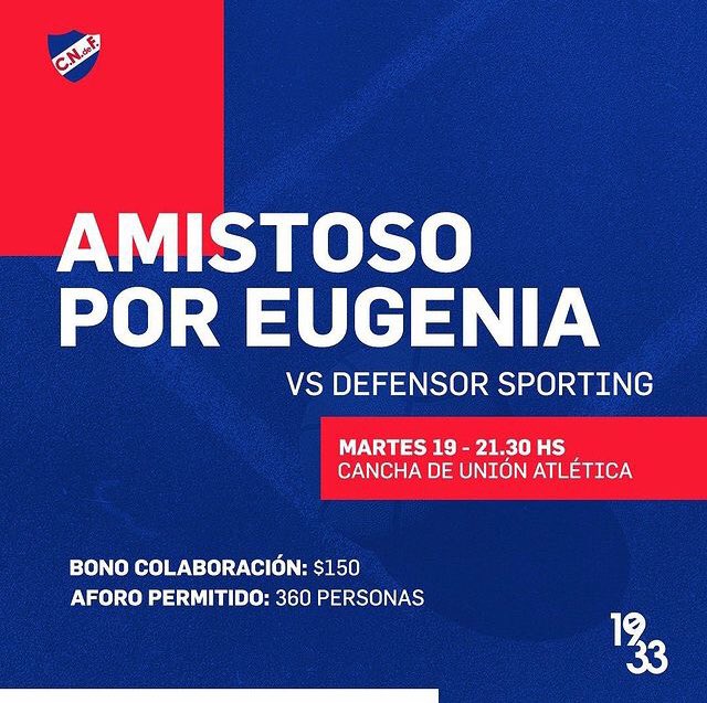 AMISTOSO POR EUGENIA 🌸

@cndefbasketball vs. @dscbasquet jugarán el martes 19/10 a las 21:30hs. 

•VENTA DE ENTRADAS•
Lunes 18/10, en la cancha de Unión Atlética, de 18 a 21hs. 
El remanente se venderá el martes 19/10 a partir de las 20:30 hs. 

#EuGENIA #EugePequeñaGranGenia