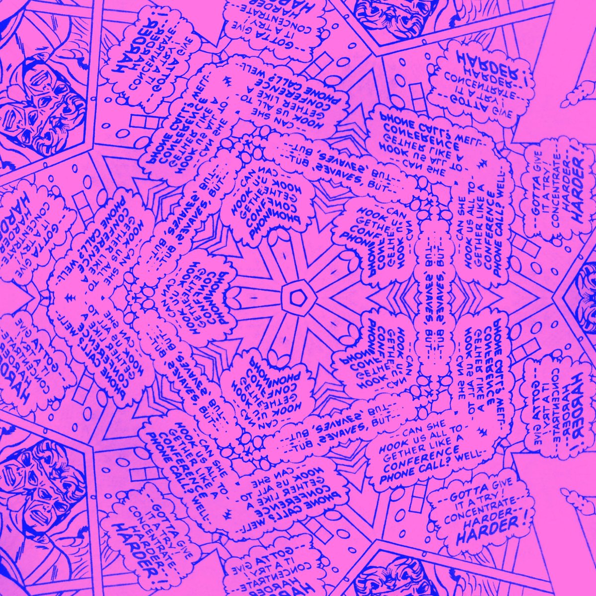 "Can She Hook Us All Together Like In A Conference Phone Call?" #Xmandala in pink and blue ❌ Jean isn't your secretary, Warren!!!  #60sxmen #sexism #lettering