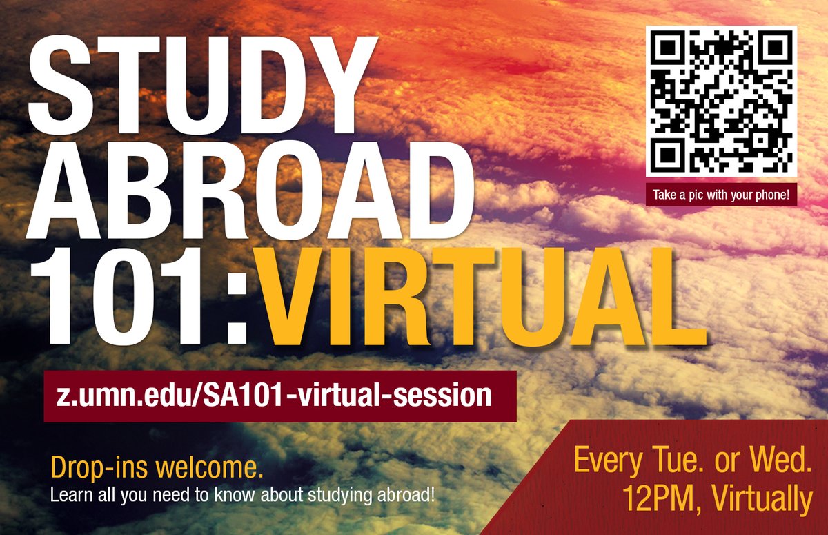 UMDstudyabroad's tweet photo. Study Abroad 101 Tue &amp; Wed at noon! (This Wed., 10/20 virtually ONLY due to Campus Preview.) Link to join in bio! Tues will still offer an in-person component in RDC 301 - Split Rock Room. See you there! https://t.co/Z56rT2vhVt