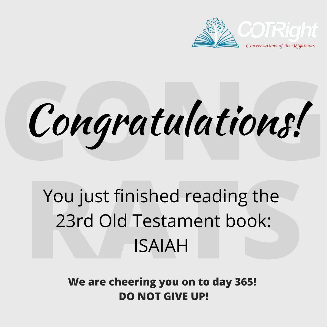 COTRight_'s tweet photo. Happy Monday family and Congratulations! The book of Isaiah is now done. Onto Jeremiah we go! https://t.co/XpNW5Crlaz