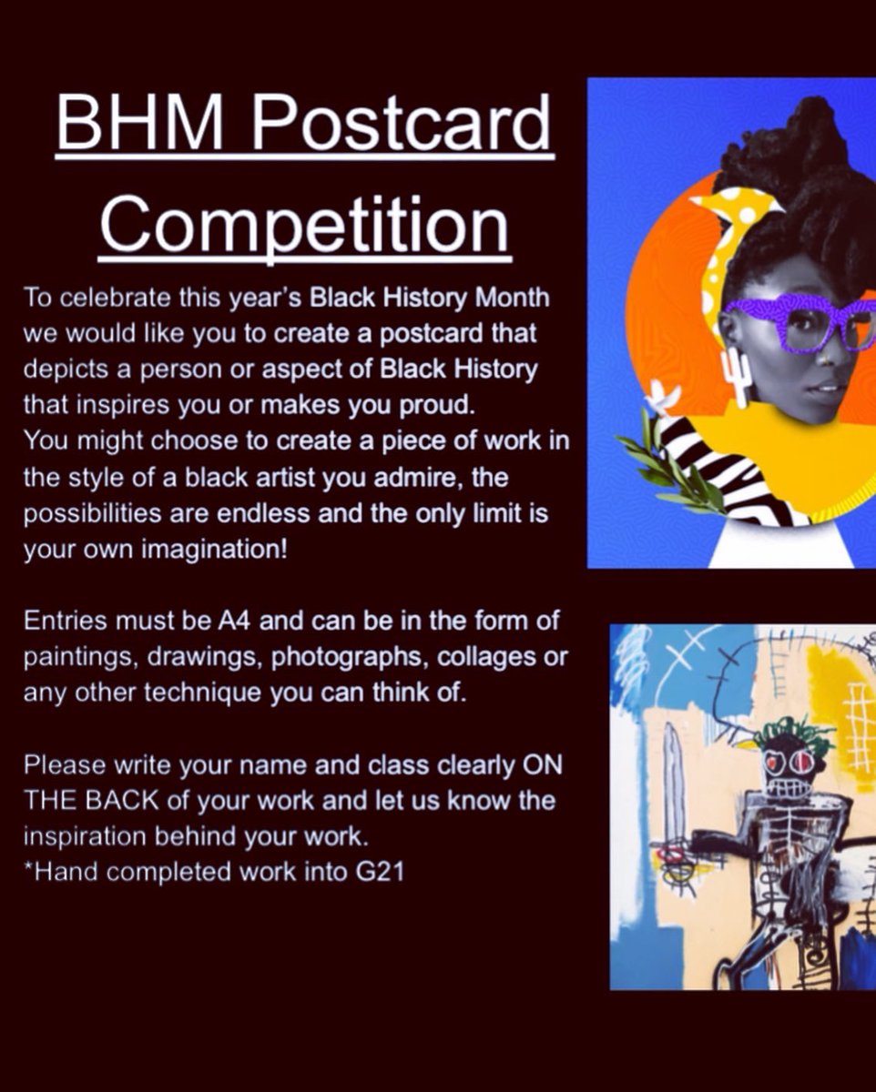 Another great entry for our BHM postcard competition! Bowe in yr7 is celebrating Serena Williams in the style of Temi Coker. #nw10 #harlesden #kensal #secondary #InspireKids #LoveWhatYouDo #CCA @Capital__City #ArtSchool #ArtSpecialism #BHM #blackhistorymonth