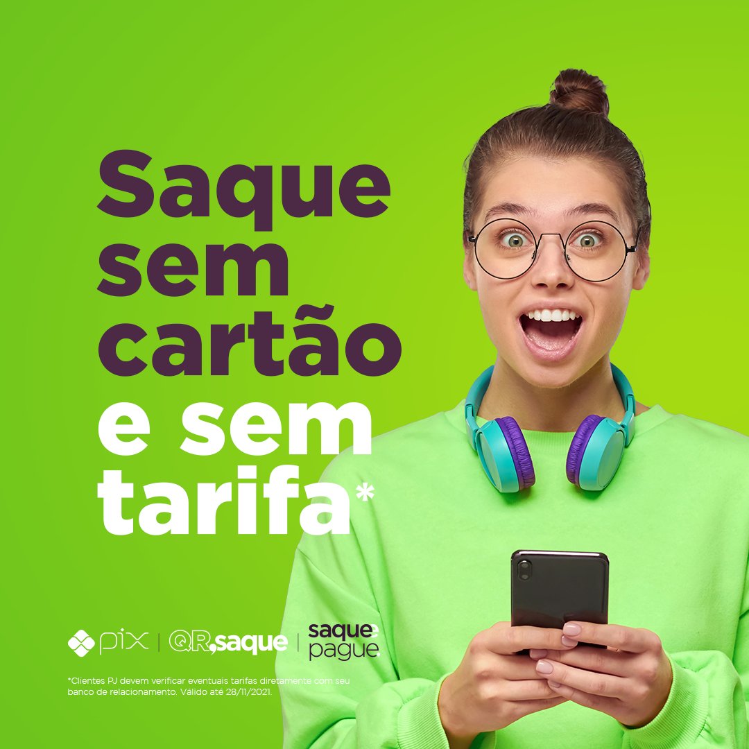 saquepague's tweet photo. Saque sem cartão, sem tarifa e utilizando o seu celular em qualquer terminal da Saque e Pague. Quantos saques precisar e para clientes de qualquer banco. Aproveite, a condição tarifa zero é válida até 28/11/2021.

https://t.co/TlU3S8irq4

#SaqueePague #Liberteseusaque https://t.co/nbIIOzRL4E
