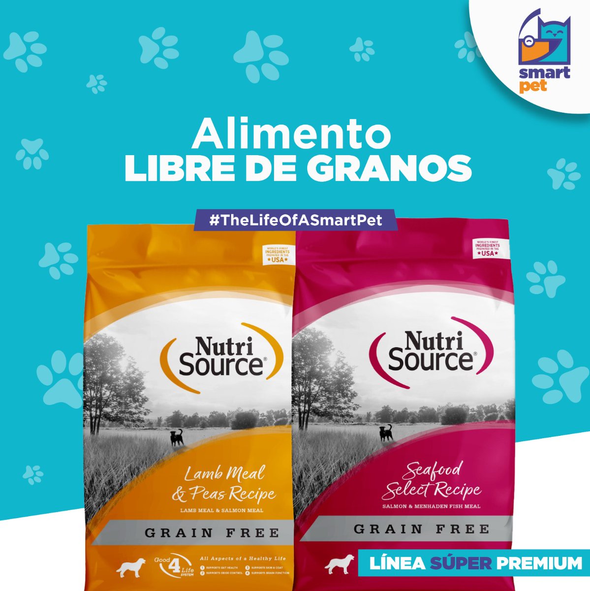 smartpetsv's tweet photo. ¿Sabías que #NutriSource tiene una línea libre de granos? Es ideal para perros con problemas de alergias y pieles sensibles. Sin duda, ayudará a tener una dieta más saludable 😊🐶 ¡Viví #TheLifeOfASmartPet! Mas información en nuestro WhatsApp 76529096 👍🏼 https://t.co/IyWRUPeMjS