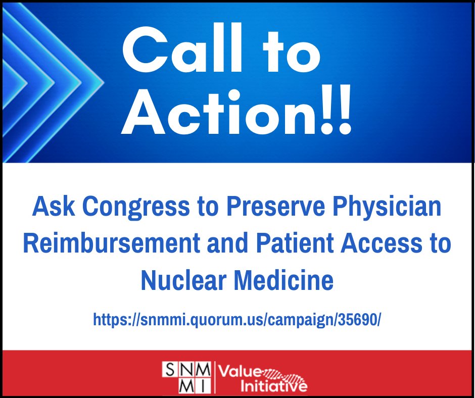 **CALL TO ACTION** CMS is proceeding with changes to the MPFS that mean SIGNIFICANT CUTS for #NuclearMedicine (9% or more). SNMMI and 200+ other societies are urging Congress to help. Please SUPPORT that message--write your members of Congress TODAY at ow.ly/M82M30rXrTO.