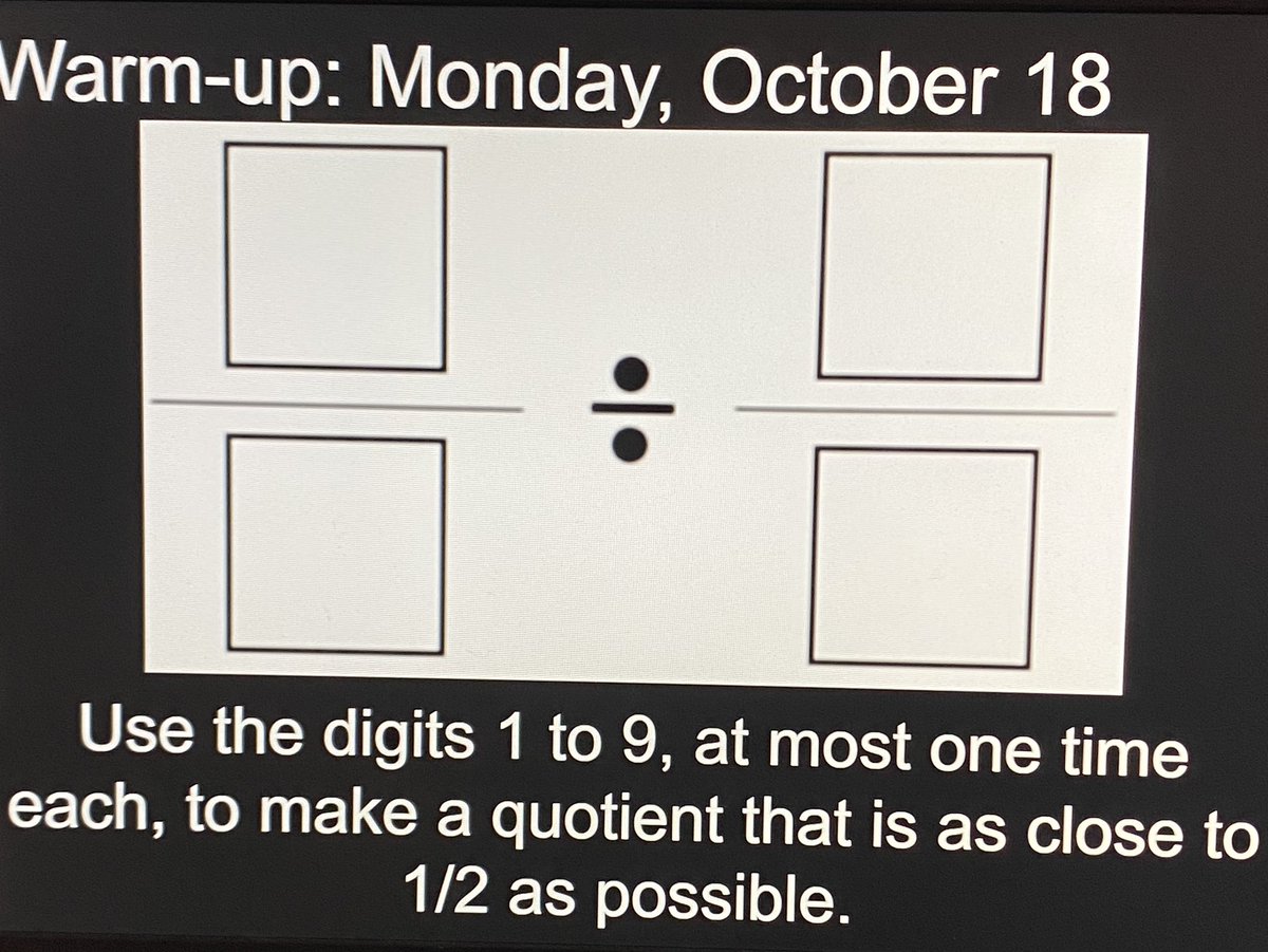 6th grade <a href="/VikingsofMOVE/">Vaughan Vikings</a> open math  class with this warm up. What options can you create to get 1/2?