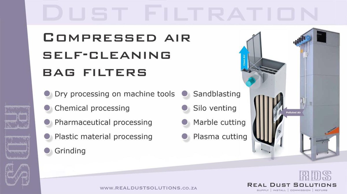 dustsolutionsZA's tweet image. DUST FILTRATION | Compressed air self-cleaning bag filters
Contact Brandon +27 (0) 64 758 4268  or brandon@realdustsolutions.co.za
realdustsolutions.co.za
#RealDustSolutions #DustFiltration #Filtration #DustSolutions #TaigeisDigital