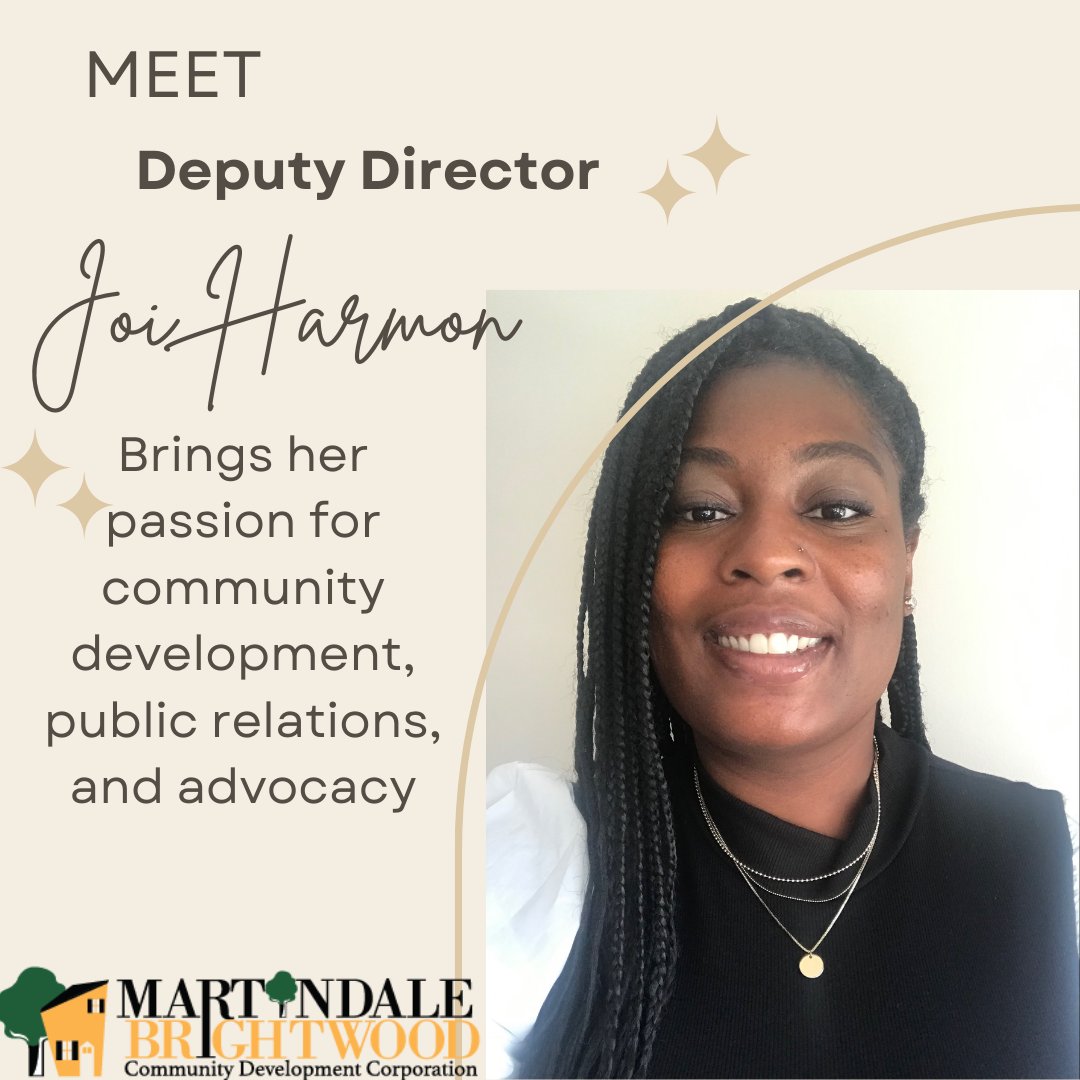 MBCDCIndy's tweet photo. Welcome Deputy Director, Joi Harmon to the Martindale Brightwood Community Development Corporation with us!

Joi brings her passion for community development, public relations, and advocacy to the MBCDC! https://t.co/Jvc73h328x