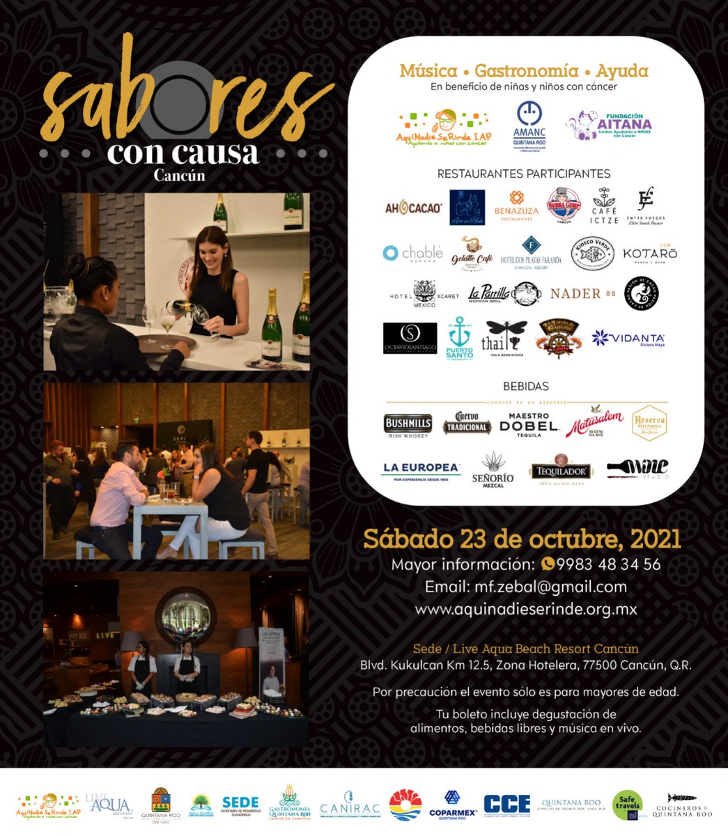 ANSeRiap's tweet photo. ¡Viaja a Cancún y súmate a la lucha contra el #CáncerInfantil!  Adquiere tus boletos para #SaboresConCausaCancún, este 23 de octubre @liveaquacancun 
No sólo degustarás los mejores platillos del Caribe, también #SalvarásVidas de niñas y niños con cáncer.
🎟️https://t.co/uQD1Gpmtib https://t.co/1GnYVLunQG