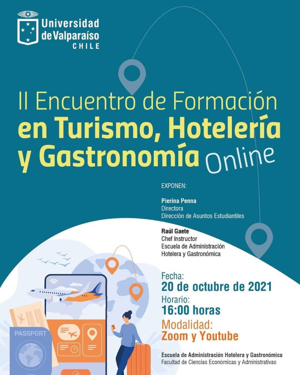 ahguv's tweet photo. Este miércoles 20 a las 16:00 horas se realizará el  II Encuentro de Formación en Turismo, Hotelería y Gastronomía. Inscríbete en https://t.co/zOyH1zdIdO https://t.co/tGzh5SBR2Y