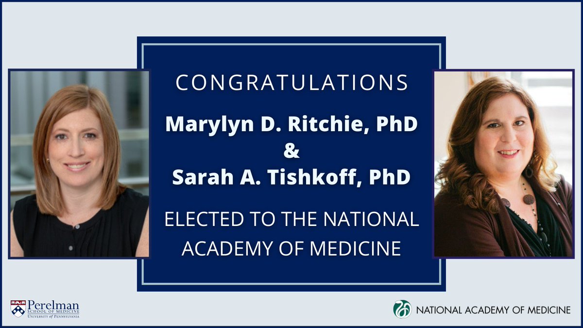 Penn Medicine CSO (@pennmedcso) on Twitter photo Congratulations to <a href="/MarylynRitchie/">Dr. Marylyn D. Ritchie, PhD</a> (<a href="/PennGenetics/">Penn Genetics</a>/ @PennPrecisMed/ <a href="/UPennIBI/">Penn IBI</a>) & <a href="/SarahTishkoff/">Sarah Tishkoff | MagicEden CS 🪄</a> (<a href="/PennGenetics/">Penn Genetics</a>/ <a href="/PennGGHE/">Penn Center for Global Genomics & Health Equity</a>) on their recent election to <a href="/theNAMedicine/">National Academy of Medicine</a>, widely considered one of the highest honors in the fields of health & medicine!🥳🎉 bit.ly/3BZYlS4 Congratulations to <a href="/MarylynRitchie/">Dr. Marylyn D. Ritchie, PhD</a> (<a href="/PennGenetics/">Penn Genetics</a>/ @PennPrecisMed/ <a href="/UPennIBI/">Penn IBI</a>) & <a href="/SarahTishkoff/">Sarah Tishkoff | MagicEden CS 🪄</a> (<a href="/PennGenetics/">Penn Genetics</a>/ <a href="/PennGGHE/">Penn Center for Global Genomics & Health Equity</a>) on their recent election to <a href="/theNAMedicine/">National Academy of Medicine</a>, widely considered one of the highest honors in the fields of health & medicine!🥳🎉 bit.ly/3BZYlS4