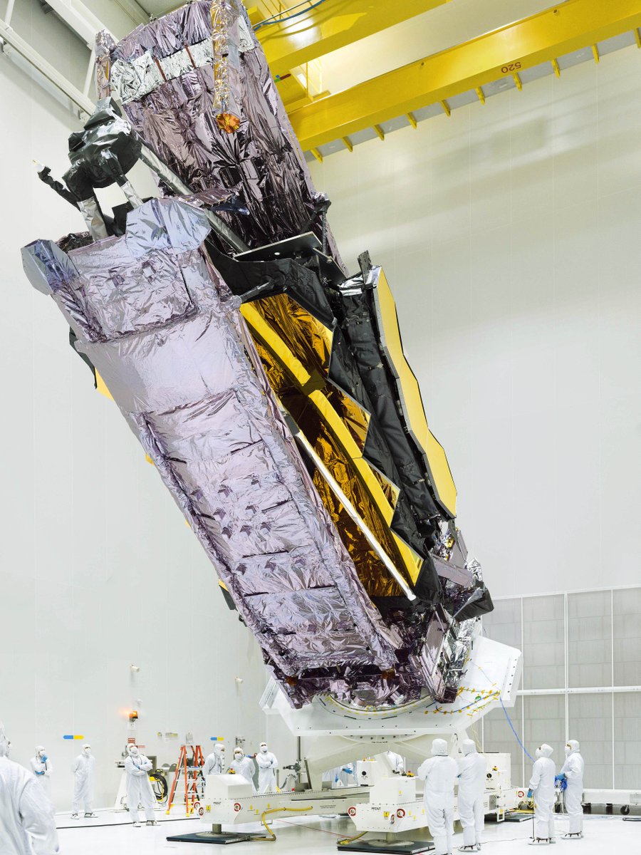 Webb is unloaded from its packing container at Guiana Space Center. 