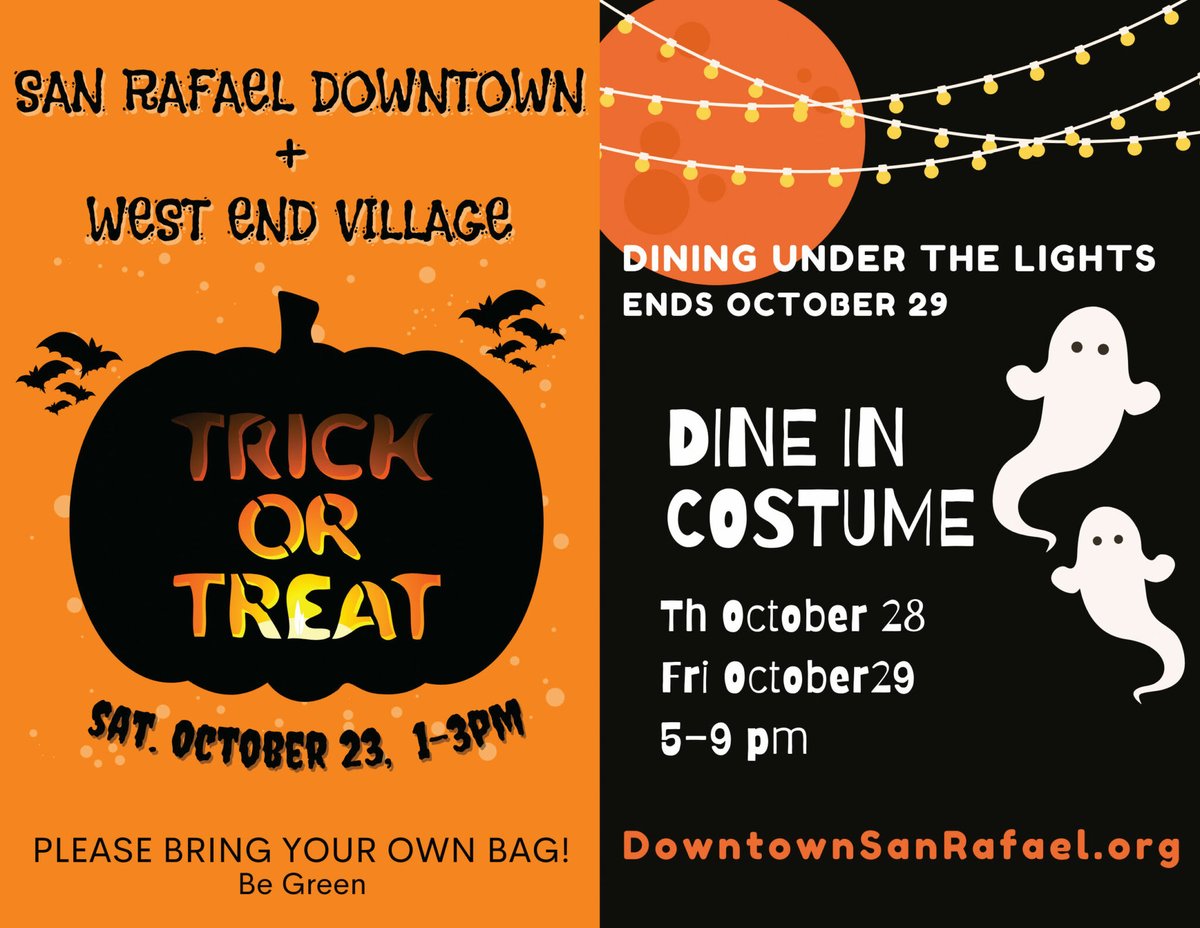 smarttrain's tweet photo. Mark your calendars! Dining Under The Lights just got a little spookier. On October 28 and 29, SMART to San Rafael for a family-friendly way to dine in costume. Visit https://t.co/IPYwvLOwbu for more info. @LoveSanRafael #WelcomeBackToSMART https://t.co/qVn7WDtD2X