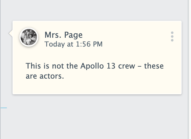 PagePhysics's tweet photo. When grading 11th gr #astronomy poster projects and for the THIRD time today, I got this image for the crew of #apollo13 included in student work. Sigh. I mean, my fav movie, yet, sigh. @NASA @tomhanks @BILLPAXT0N @GarySinise #iteachphysics #citationsmatter https://t.co/3POfDiwyO1