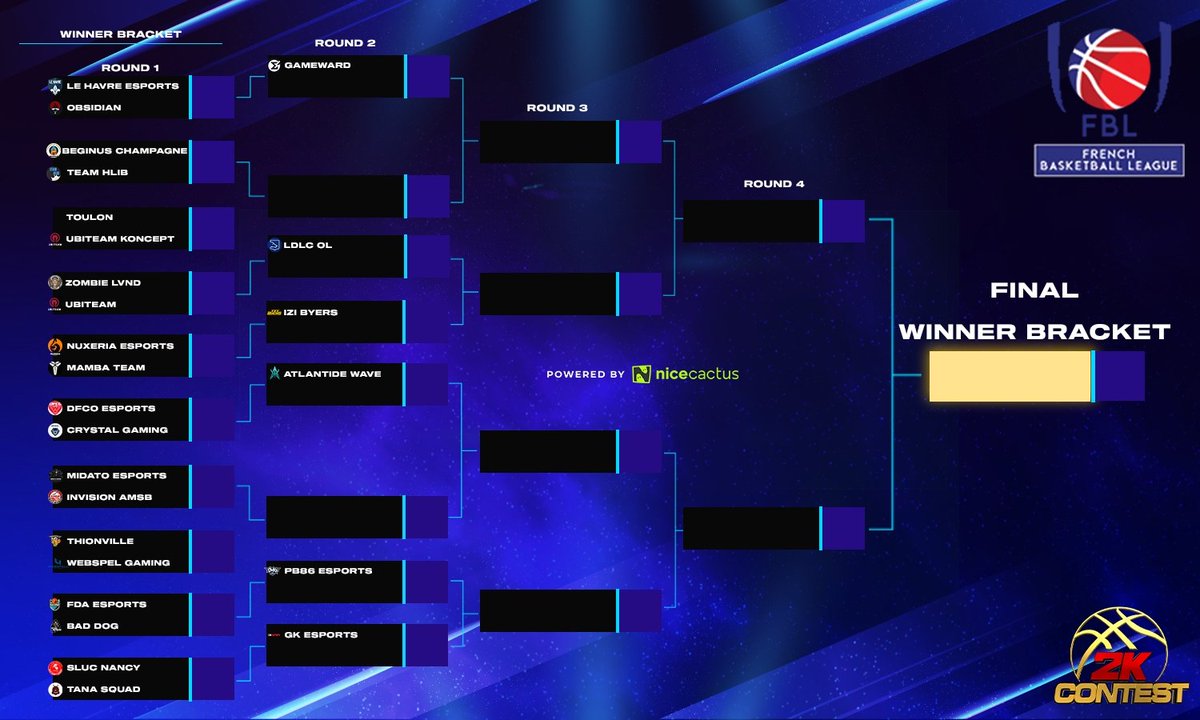 MiiLo_Factory's tweet photo. 🏆 Coupe de France #NBA2K22 

🏀 Bracket Winner 

🗓️ lundi 18 Octobre 

🔹Bonne chance à toutes les équipes !!! 

#FBLCdF🏀 https://t.co/3fm8sj5bHR