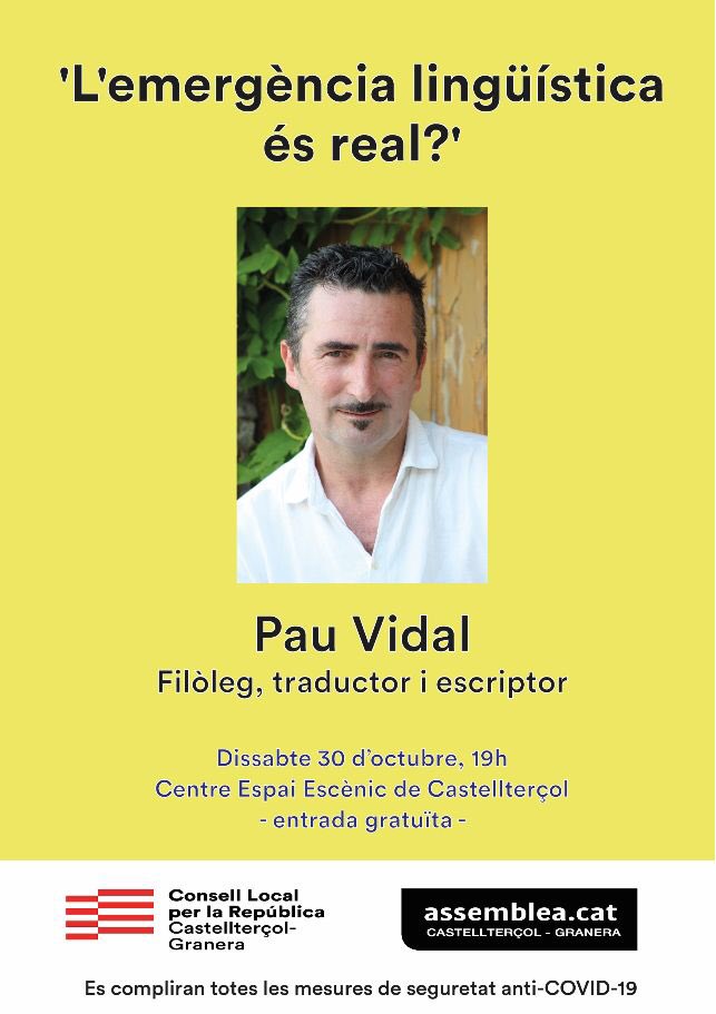CxR_Castell's tweet photo. No et perdis el dissabte 30 d’octubre amb en Pau Vidal parlarem de l’emergència lingüística, us esperem! https://t.co/zOe69xl9gA