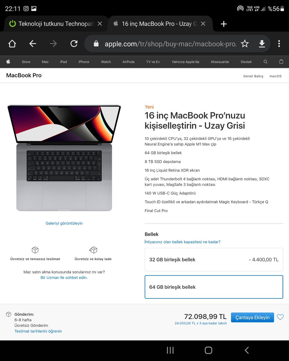 Dramatoryum's tweet image. Yeni MacBook Pro M1 Max, maksimum konfigürasyonda, Finalcut da dahil 72.000 Türk Lirası olmuş. Yeni M1 Pro ve M1 Max işlemcili modellerin haberi: technopat.net/2021/10/18/202… #technopat