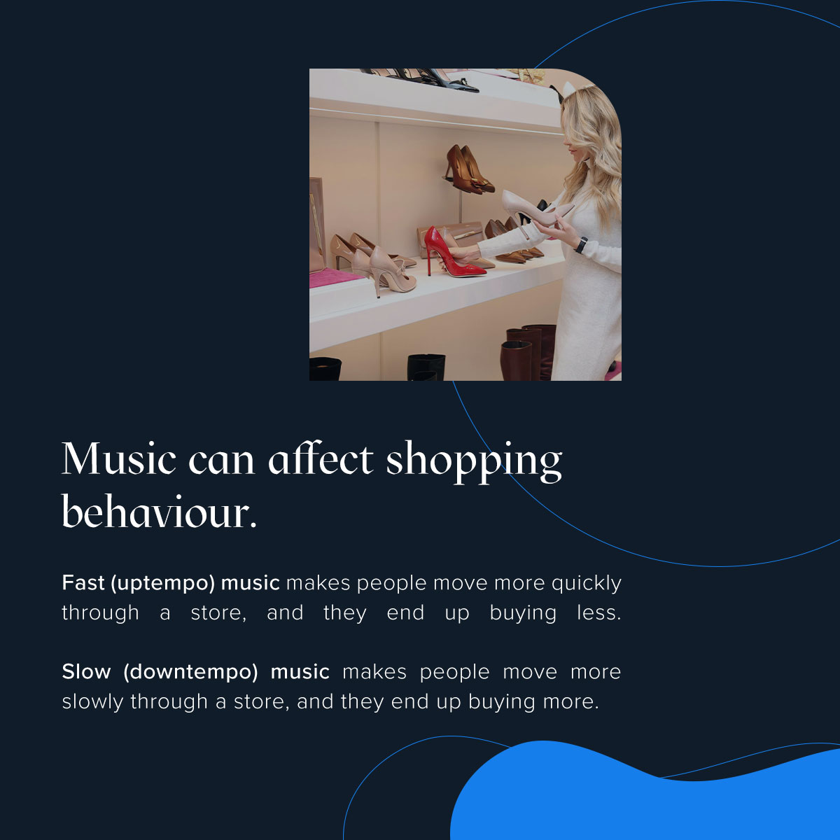 RehegooStream's tweet photo. Even if background music is something that we don’t pay attention to when browsing in shops, it is more relevant than we think. Music is key to setting the mood and subconsciously influencing consumers in the way they shop. https://t.co/aU04EC2fix