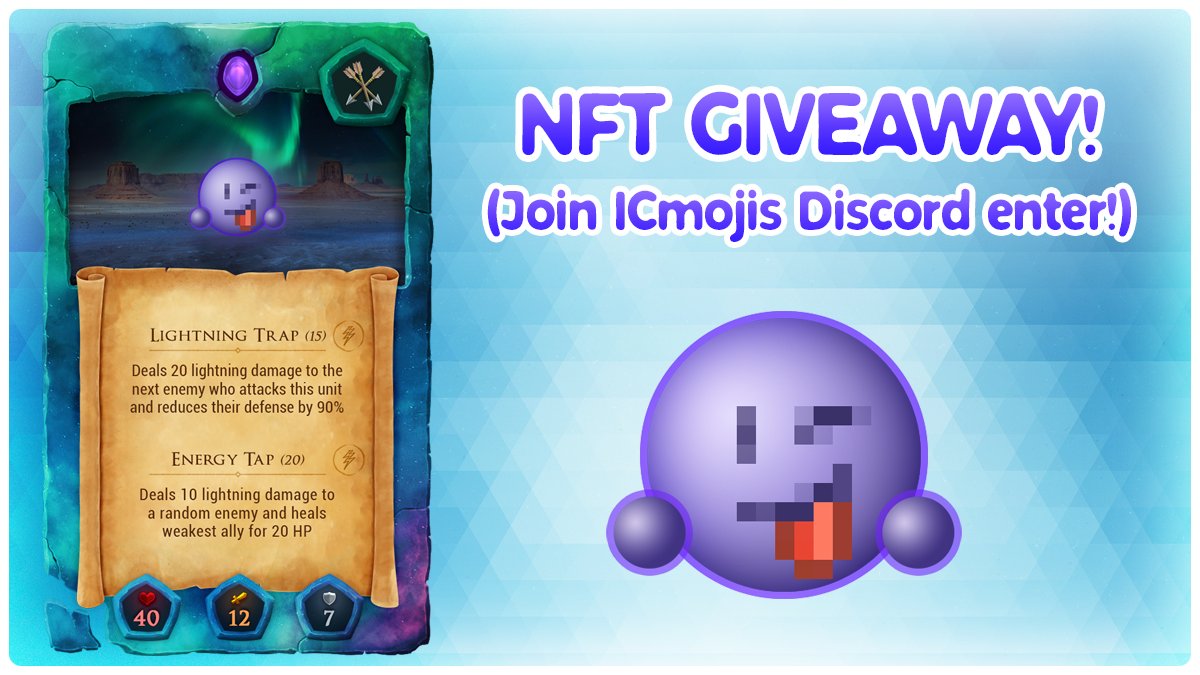 Let's start things off with an ICmoji NFT GIVEAWAY! 🎉 🎉

1. Join our Discord: discord.gg/rsYcefDVZ2
2. Retweet this post

📢 Winner will be announced in 48 hours! 📢
